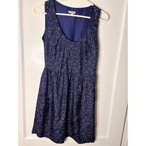 Steven Alan Navy Blue 100% Silk Abstract Print Sleeveless Dress Petite P USA